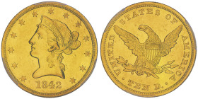 10 Dollars, Philadelphia, 1842 large date, AU 16.72 g.
Ref : Fr.155, KM#66.2
Conservation : PCGS AU 53