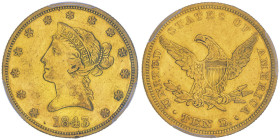 10 Dollars, Philadelphia, 1843, AU 16.72 g.
Ref : Fr.155, KM#66.2
Conservation : PCGS XF 45