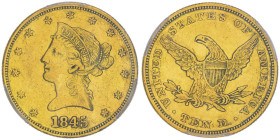 10 Dollars, Philadelphia, 1845 , AU 16.72 g.
Ref : Fr.155, KM#66.2
Conservation : PCGS XF 45