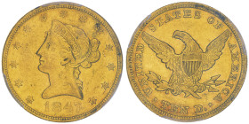 10 Dollars, Philadelphia, 1847 , AU 16.72 g.
Ref : Fr.155, KM#66.2
Conservation : PCGS XF 45