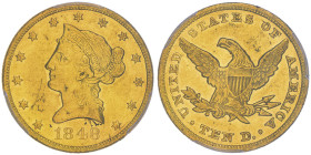 10 Dollars, Philadelphia, 1848 , AU 16.72 g.
Ref : Fr.155, KM#66.2
Conservation : PCGS AU 50