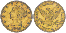 10 Dollars, New Orleans, 1848 O , AU 16.72 g.
Ref : Fr.156, KM#66.2
Conservation : PCGS AU 53