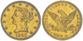 10 Dollars, Philadelphia, 1849 , AU 16.72 g.
Ref : Fr.155, KM#66.2
Conservation : PCGS AU 50