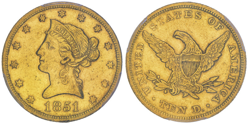 10 Dollars, Philadelphia, 1851 , AU 16.72 g.
Ref : Fr.155, KM#66.2
Conservation ...
