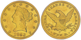 10 Dollars, New Orleans, 1853 O , AU 16.72 g.
Ref : Fr.156, KM#66.2
Conservation : PCGS AU 55