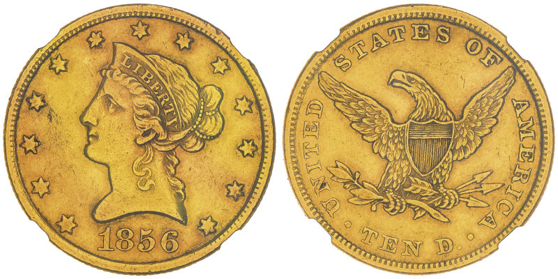 10 Dollars, Philadelphia, 1856 , AU 16.72 g.
Ref : Fr.155, KM#66.2
Conservation ...
