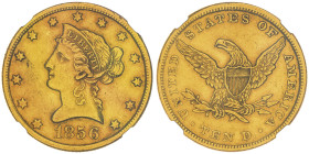 10 Dollars, Philadelphia, 1856 , AU 16.72 g.
Ref : Fr.155, KM#66.2
Conservation : NGC AU 53