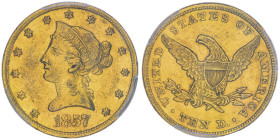 10 Dollars, Philadelphia, 1857 , AU 16.72 g.
Ref : Fr.155, KM#66.2
Conservation : PCGS AU 55