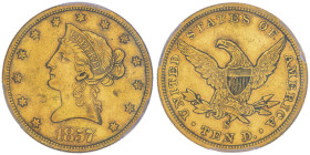 10 Dollars, San Francisco, 1857 S, AU 16.72 g.
Ref : Fr.157, KM#66.2
Conservation : PCGS AU 50