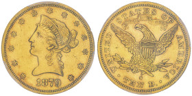 10 Dollars, San Francisco, 1879 S, AU 16.72 g.
Ref : Fr.160, KM#102
Conservation : PCGS AU 50