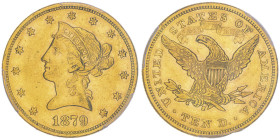 10 Dollars, San Francisco, 1879 S, AU 16.72 g.
Ref : Fr.160, KM#102
Conservation : PCGS AU 50