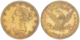 10 Dollars, Philadelphia, 1881, AU 16.72 g.
Ref : Fr.158, KM#102
Conservation : PCGS MS 62