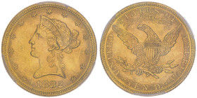 10 Dollars, Philadelphia, 1882, AU 16.72 g.
Ref : Fr.158, KM#102
Conservation : PCGS MS 63