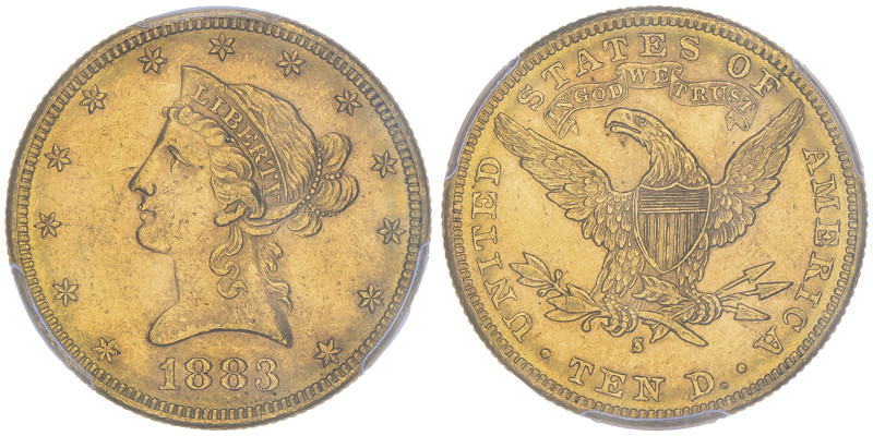10 Dollars, San Francisco, 1883 S, AU 16.72 g.
Ref : Fr.160, KM#102
Conservation...
