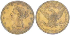 10 Dollars, San Francisco, 1883 S, AU 16.72 g.
Ref : Fr.160, KM#102
Conservation : PCGS MS 61