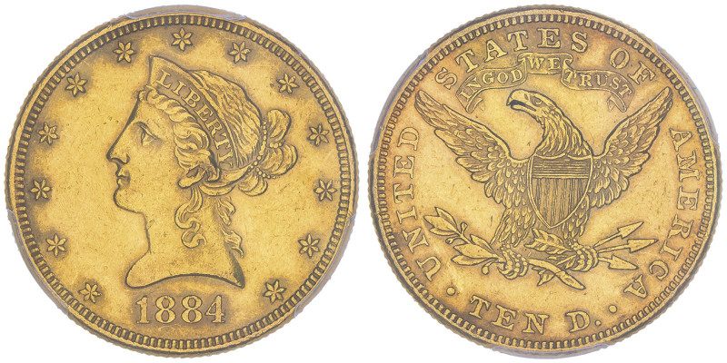 10 Dollars, Philadelphia, 1884, AU 16.72 g.
Ref : Fr.158, KM#102
Conservation : ...