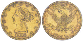 10 Dollars, Philadelphia, 1884, AU 16.72 g.
Ref : Fr.158, KM#102
Conservation : PCGS MS 60