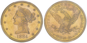10 Dollars, San Francisco, 1884 S, AU 16.72 g.
Ref : Fr.160, KM#102
Conservation : PCGS MS 62