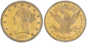 10 Dollars, San Francisco, 1885 S, AU 16.72 g.
Ref : Fr.160, KM#102
Conservation : PCGS MS 62