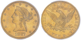 10 Dollars, Philadelphia, 1887, AU 16.72 g.
Ref : Fr.158, KM#102
Conservation : PCGS AU 58. 
Serial : 68 / Coin : 124