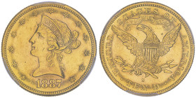 10 Dollars, San Francisco, 1887 S, AU 16.72 g.
Ref : Fr.160, KM#102
Conservation : PCGS AU 58