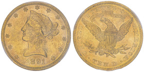 10 Dollars, Philadelphia, 1891, AU 16.72 g.
Ref : Fr.158, KM#102
Conservation : PCGS MS 62