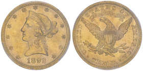 10 Dollars, Philadelphia, 1892, AU 16.72 g.
Ref : Fr.158, KM#102
Conservation : PCGS MS 63