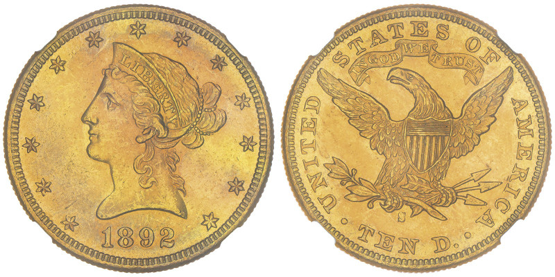 10 Dollars, San Francisco, 1892 S, AU 16.72 g.
Ref : Fr.160, KM#102
Conservation...