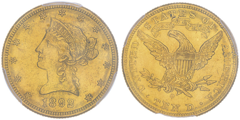10 Dollars, New Orleans, 1892 O , AU 16.72 g.
Ref : Fr.159, KM#102
Conservation ...