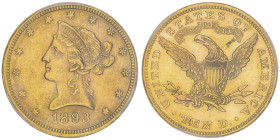 10 Dollars, Philadelphia, 1893, AU 16.72 g.
Ref : Fr.158, KM#102
Conservation : PCGS MS 63
