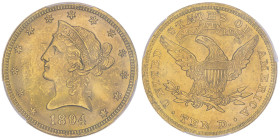 10 Dollars, Philadelphia, 1894, AU 16.72 g.
Ref : Fr.158, KM#102
Conservation : PCGS MS 64
