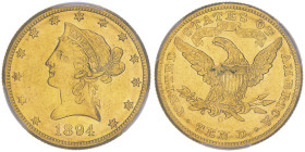 10 Dollars, New Orleans, 1894 O , AU 16.72 g.
Ref : Fr.159, KM#102
Conservation : PCGS AU 58