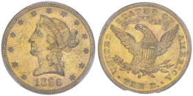 10 Dollars, San Francisco, 1896 S, AU 16.72 g.
Ref : Fr.160, KM#102
Conservation : PCGS MS 60