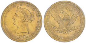 10 Dollars, Philadelphia, 1897, AU 16.72 g.
Ref : Fr.158, KM#102
Conservation : PCGS MS 64