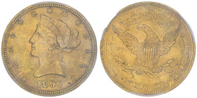 10 Dollars, Philadelphia, 1899, AU 16.72 g.
Ref : Fr.158, KM#102
Conservation : PCGS MS 63+