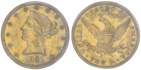 10 Dollars, New Orleans, 1901 O , AU 16.72 g.
Ref : Fr.159, KM#102
Conservation : PCGS AU 53