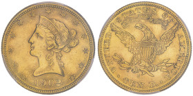 10 Dollars, San Francisco, 1902 S, AU 16.72 g.
Ref : Fr.160, KM#102
Conservation : PCGS MS 63