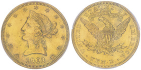 10 Dollars, Philadelphia, 1903, AU 16.72 g.
Ref : Fr.158, KM#102
Conservation : PCGS MS 63