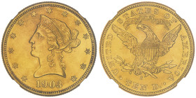 10 Dollars, San Francisco, 1903 S, AU 16.72 g.
Ref : Fr.160, KM#102
Conservation : NGC MS 64
