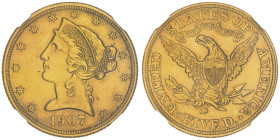 5 Dollars, Denver, 1907 D, AU 8.36 g.
Ref : Fr. 147
Conservation : NGC MS 61
