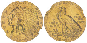 5 Dollars Indian, Philadelphia, 1909, AU 8.36 g.
Ref : Fr. 148 , KM#129
Conservation : NGC MS 62