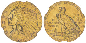 5 Dollars Indian, Philadelphia, 1910, AU 8.36 g.
Ref : Fr. 148 , KM#129
Conservation : NGC AU 58