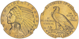 5 Dollars Indian, Denver, 1910 D, AU 8.36 g.
Ref : Fr. 151
Conservation : NGC AU 53