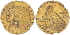 5 Dollars Indian, Philadelphia, 1912, AU 8.36 g.
Ref : Fr. 148 , KM#129
Conservation : NGC AU 58