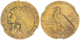 5 Dollars Indian, Philadelphia, 1915, AU 8.36 g.
Ref : Fr. 148 , KM#129
Conservation : NGC AU 58