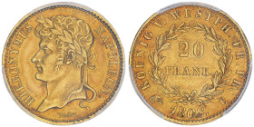 Westphalie - Jérôme Napoléon, 1807-1813
20 frank, 1808 C, Cassel, AU 6.45 gr.
Ref: Gadoury 2, Fr. 3517
Conservation : PCGS AU 55