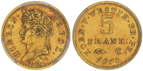 Westphalie - Jérôme Napoléon, 1807-1813
5 frank, Cassel, 1813 C, AU 1.62 g.
Ref : G.4, Fr-3519, KM#C-31
Conservation : PCGS MS 62
