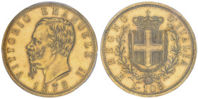 Vittorio Emanuele II 1861-1878 
100 Lire, Roma, 1878 R, AU 32.25 g.
Ref : Cud. 1188c (R3), MIR.1076b (R3), Pag.453, Fr.9
Conservation : PCGS AU 58. Ma...