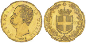 Umberto I 1878-1900
100 Lire, Roma, 1888 R, AU 32.25 g.
Ref : Cud. 1209d (R2), MIR 1096d, Pag. 570, Fr. 18
Conservation : NGC MS 62 PROOF LIKE
Quantit...