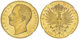 Vittorio Emanuele III 1900-1946
100 lire, Roma, 1905 R, AU 32.25 g.
Ref : Cud. 1227b (R2), MIR 1114c, Pag. 639, Fr. 22 Conservation : NGC MS 62 PROOF ...